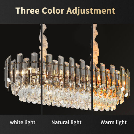 Ceiling Lamp Smoke Gray Clear Crystal Chandelier E14 Bulbs Raindrop Pendant Light, 80cm