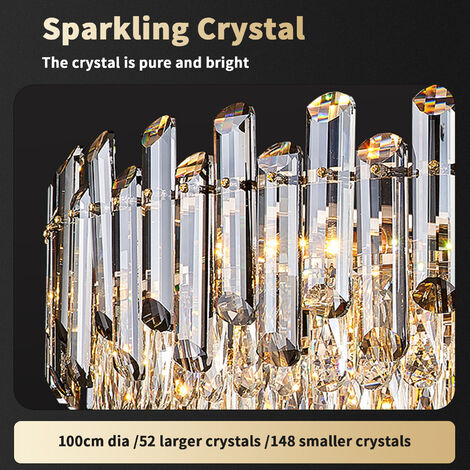 Ceiling Lamp Smoke Gray Clear Crystal Chandelier E14 Bulbs Raindrop Pendant Light, 80cm