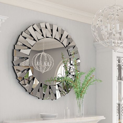 LUVODI Large Bathroom Mirror Wall Mounted 3D Luxury Silver Wall Mirror Modern Artistic Mirror Hallway Decor, Round 80cm x 80cm