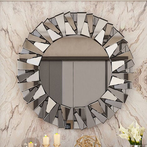 LUVODI Large Bathroom Mirror Wall Mounted 3D Luxury Silver Wall Mirror Modern Artistic Mirror Hallway Decor, Round 80cm x 80cm