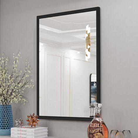 Wall-Mounted Mirror for Bathroom Dressing Room Bedroom Corridor Aluminum Alloy Black Framed Wall Mirror, Rectangular 90 x 60cm