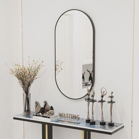Wall-Mounted Mirror for Bathroom Dressing Room Bedroom Corridor Aluminum Alloy Black Framed Wall Mirror, Oval 100 x 50cm