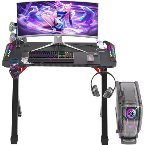 100cm Gaming Desk Computer Table PC Laptop RGB LED Lights Racing Gamer ...