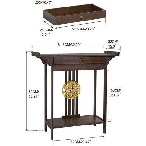 Vintage Rustic Hall Console Table Luxurious Totem Decor with Pull Drawer and Shelf
