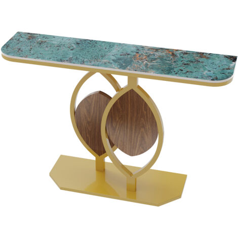 Console Table, Marble Table, Modern Sofa or Entryway Table, Golden Metal Frame for Living Room Hallway, Main Blue