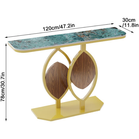 Console Table, Marble Table, Modern Sofa or Entryway Table, Golden Metal Frame for Living Room Hallway, Main Blue