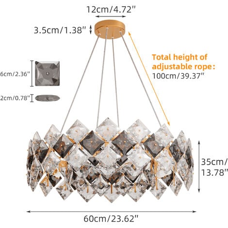 60cm Modern Crystal Chandelier Pendant Ceiling Light Wedding Bedroom Cristal Lustre