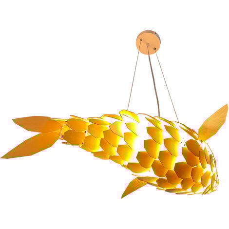 Large Fish Wooden Ceiling Chandelier Lamp Shade Bedroom Hanging Lantern Light Led Strips, 100cm