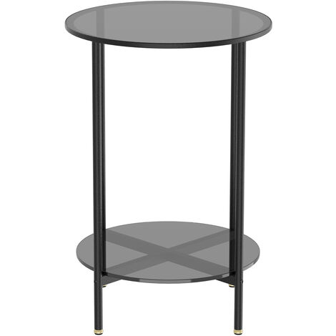 2 Tier Side Table Round Tempered Glass Coffee Center Table End Table for Living Room, Home, Offices
