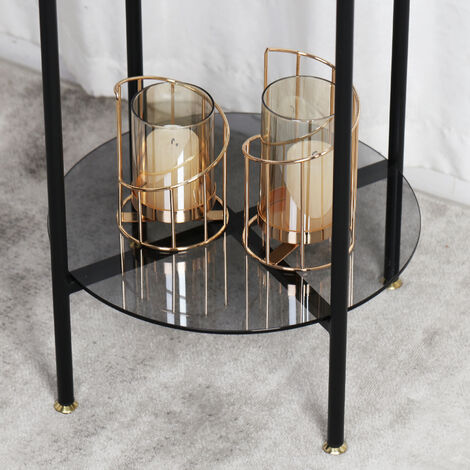 2 Tier Side Table Round Tempered Glass Coffee Center Table End Table for Living Room, Home, Offices