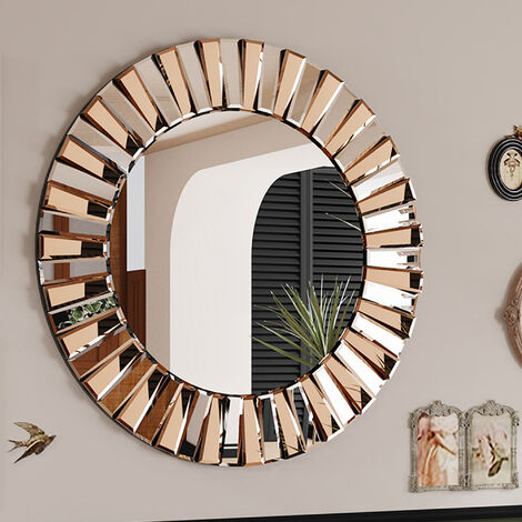 Decorative Wall Hanging Accent Mirror Round Starburst Glass Mirror Beveled Edge, 80cm