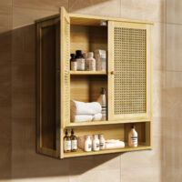 3 Shelves Double Door Bathroom Wall Cabinet Cupboard Wall Mounted
