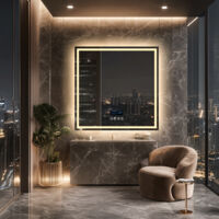 Smart LED Illuminated Fog-free Large Bathroom Mirror with Bluetooth Speakers, Time and Date Digital Display - Square 800mm x 800mm