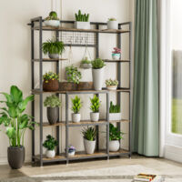 68" Tall Flower Shelf Tiered Plant Stands Metal Wood Planter Holder, Living Room Bookshelves