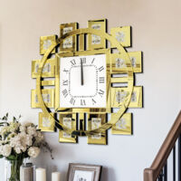 UNHO Large Wall Clock Crystal Twinkle Crush Diamond Mirrored - Gold