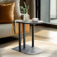 UNHO Saddle Leather Covered Side Table Magazine Storage Holder Snack Couch Bedside Table