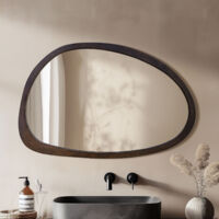 Retro Black Wooden Framed Wall Mirror Abstract Assymetrical Mirrors Home Decor - 60x90cm