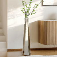 30" Tall Mirrored Floor Vase Sophisticated Vessel Silver Glass Vase for Dried Flowers Decor
