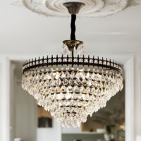 Dazzling Raindrop Crystal Chandelier Vintage Bronze Ceiling Hang Pendant Lights, 60cm
