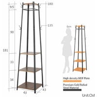 180cm Solid Iron Construction Coat Rack Entryway Clothes Stand Shelves Holder