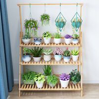 Garden Yard Bamboo Plant Stand Folding 3 Tier Hanging Multi Flower Display Shelf,100cm