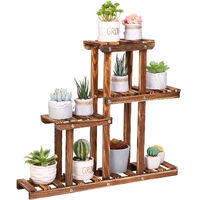 Pine Wood Plant Stand Indoor Outdoor Multiple Flower Pot Holder Shelf Rack Higher and Lower Planter Display Shelving Unit in Garden Balcony Patio