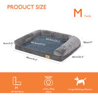 Orthopedic Dog Sofa Bed Couch Chaise Lounger Mat Spine Supportive Bolsters with Removable Washable Cover& Nonskid Bottom, Grey, 80x60x18cm