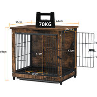 Rustic Brown Wooden Dog Cage Cat Pet Crate House End Table Dog Kennel Dual Door, Small 63x51x59cm