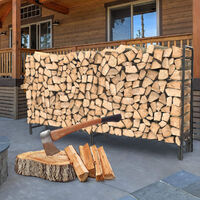 7.6ft Outdoor Extended Metal Log Holder Rustic Wood Storage Fireside Basket Rack