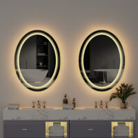 Backlit Oval Bathroom Mirror Illuminated LED Touch Control Antifog Pad Wall Hung, 700x500mm