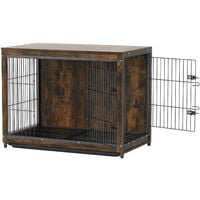 Rustic Brown Wooden Dog Cage Cat Pet Crate House End Table Dog Kennel Dual Door, Extra Large 97.5x59x75.7cm