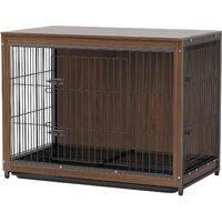 Wooden Wire Pet Kennel Double Doors Furniture End Table Dog Crate with Toilet Tray, Extra Large 97.5 x 59 x 75.7 cm