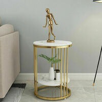 2 Tier Marble Simple Coffee Table Modern Round Sofa Side End Table Living Room