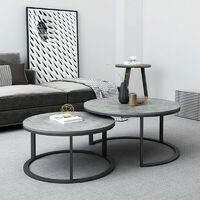 2 Premium Gray Round Nesting Coffee Table Thicken Metal Stacking Sofa Side Table