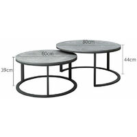 2 Premium Gray Round Nesting Coffee Table Thicken Metal Stacking Sofa Side Table