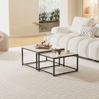 2 Modern Vein Coffee Nesting Table Set Side End Table Anti Scratch Marble Square for Living Room Bedroom Office, White