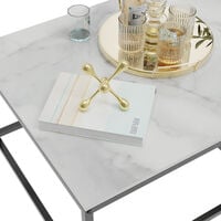 2 Modern Vein Coffee Nesting Table Set Side End Table Anti Scratch Marble Square for Living Room Bedroom Office, White