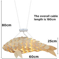 Large Fish Wooden Ceiling Chandelier Lamp Shade Bedroom Hanging Lantern Light Led Strips