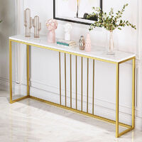 Slim Narrow Hallway Console Table Scratch-proof Marble 120cm Long Bar Table Gold Legs, White