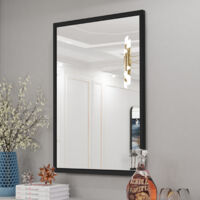 Wall-Mounted Mirror for Bathroom Dressing Room Bedroom Corridor Aluminum Alloy Black Framed Wall Mirror, Rectangular 90 x 60cm