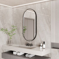 Wall-Mounted Mirror for Bathroom Dressing Room Bedroom Corridor Aluminum Alloy Black Framed Wall Mirror, Oval 100 x 50cm
