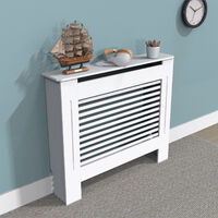 91cm Tall Radiator Cover Modern White Cabinet Horizontal MDF Slats Wood Grill Furniture, Medium 111 x 19 x 92.2cm