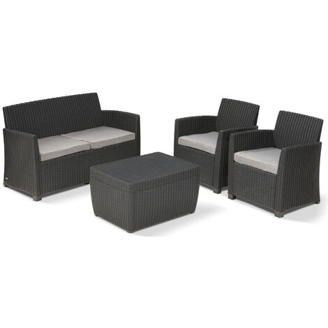 Keter Set Lounge MIA Grafite Sofa 2 Sessel Aufbewahrungstisch