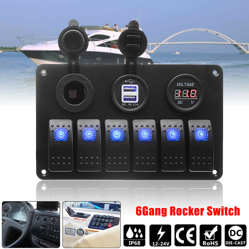 Panneau d'interrupteur à bascule étanche pour voiture et Yacht, lumière LED  USB 3.1A, chargeur