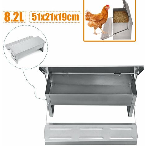 Mangeoire à poulets distributeur automatique à pédale en acier 8.2L 51x21x19cm LBTN