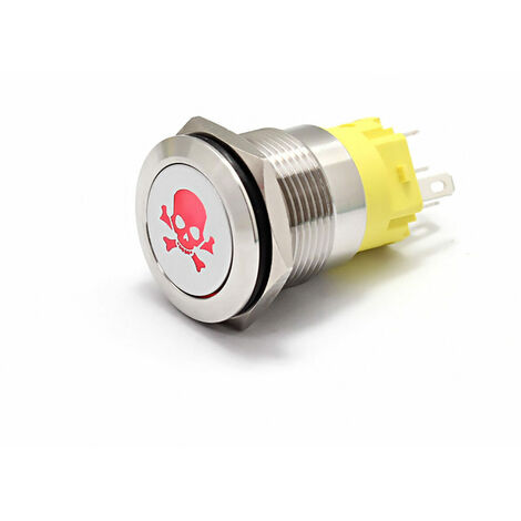 19mm 12 V LED lumière bouton poussoir interrupteur en métal symbole de  verrouillage voiture course Marine - crâne (verrouillage) (verrouillage du  crâne)