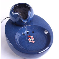 Fontaine à eau en céramique Bassin d'eau Distributeur d'eau pour animaux de compagnie bleu port USB