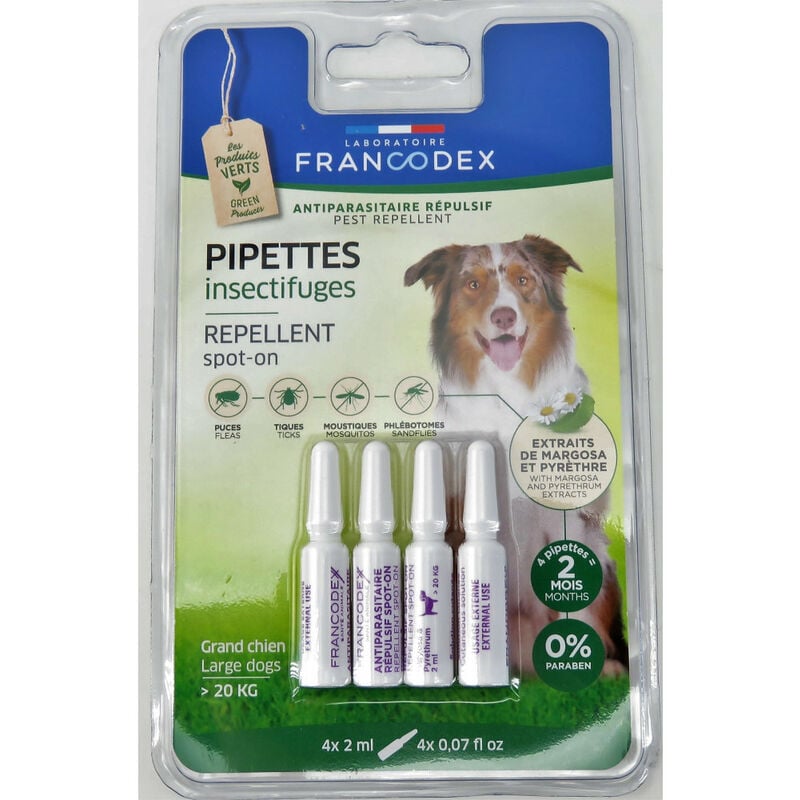 4 Pipetas Repelentes de insectos para perros 20