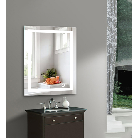 Espejo Baño con Luz 80x60 Blanco Brillo Antinieble,Sensor Táctil 