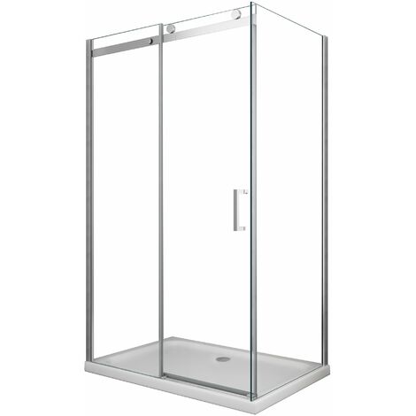 Box doccia 8 MM a 2 lati parete fissa laterale + porta scorrevole reversibile altezza 190 cm 70x140